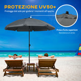 easycomfort ombrellone da spiaggia 1.8x2 m in poliestere e acciaio a 8 stecche con reclinazione a 45 grigio