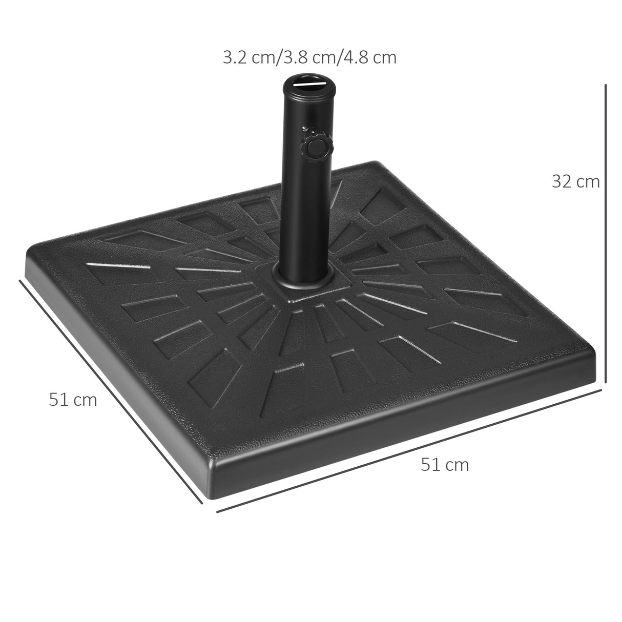 easycomfort base per ombrellone di 19kg e 51x51x32 cm in resina e acciaio per pali o32mm o38mm e o48mm nero