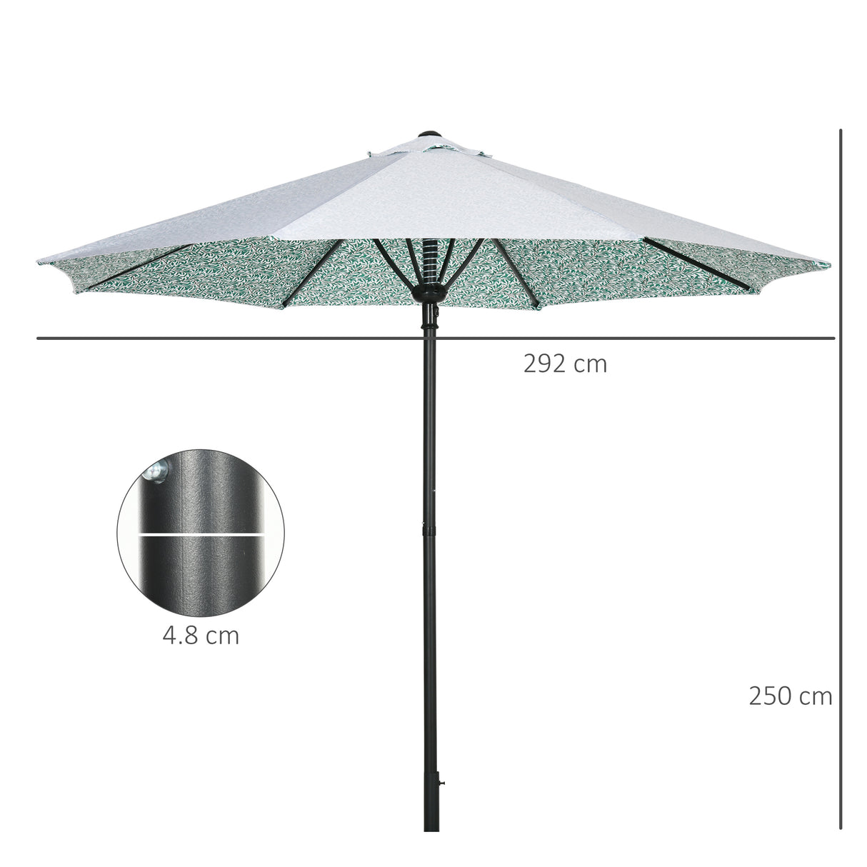 easycomfort ombrellone da giardino 3x2.5 m in metallo a 2 sezioni con 8 stecche e copertura in poliestere