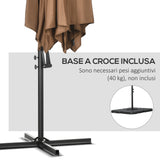 easycomfort ombrellone da giardino 3x2.5 m in metallo e poliestere a 6 stecche con base a croce marrone