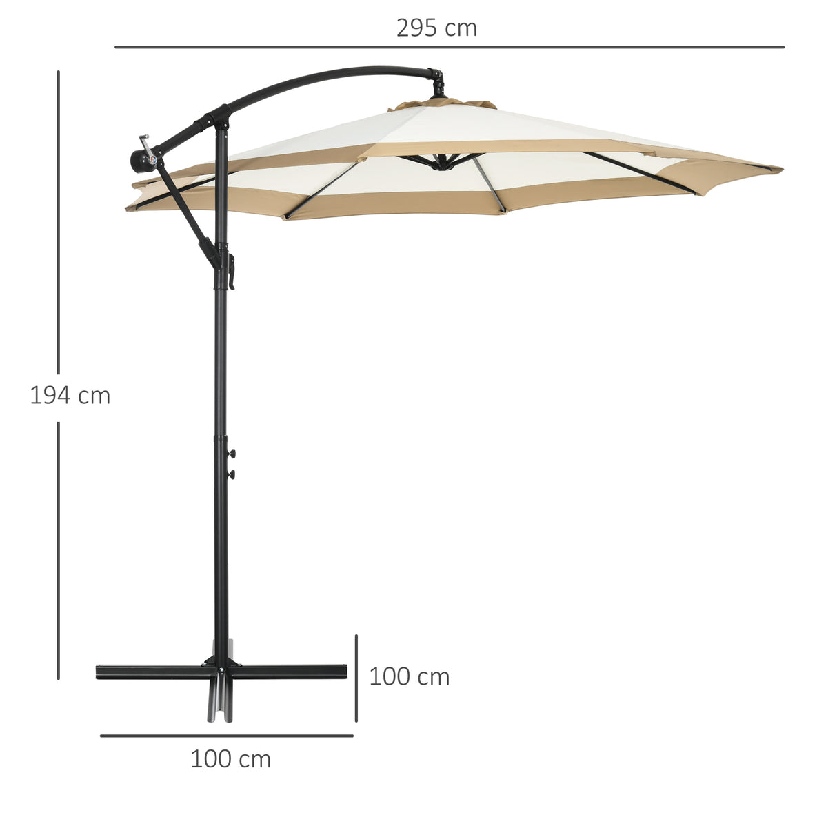 easycomfort ombrellone 3x2 m da giardino in acciaio e poliestere con base a croce e presa d aria marrone e crema