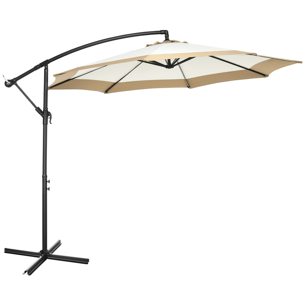 easycomfort ombrellone 3x2 m da giardino in acciaio e poliestere con base a croce e presa d aria marrone e crema