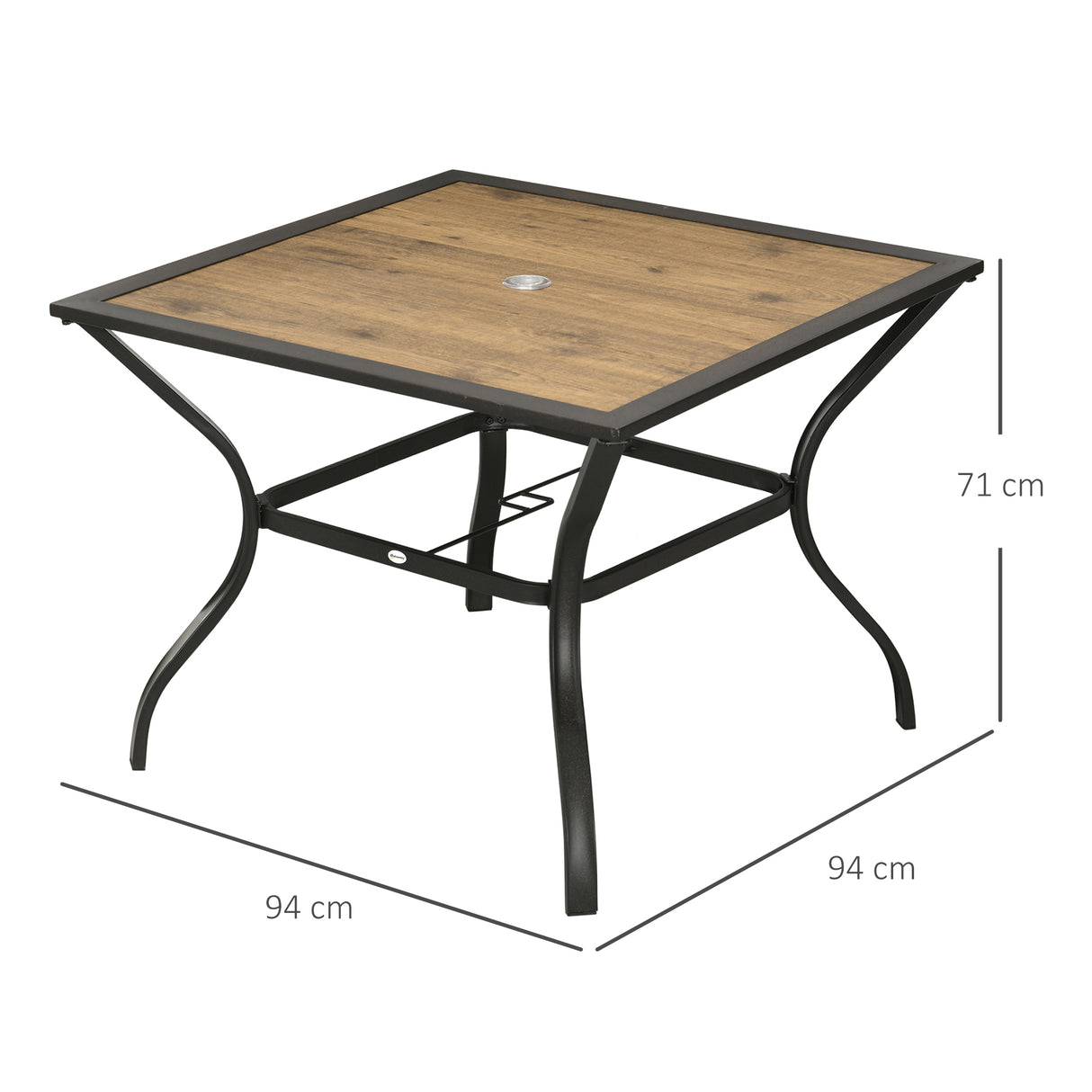 easycomfort tavolo da giardino marrone per 4 persone con foro centrale per ombrellone 94l x 94p x 71a cm