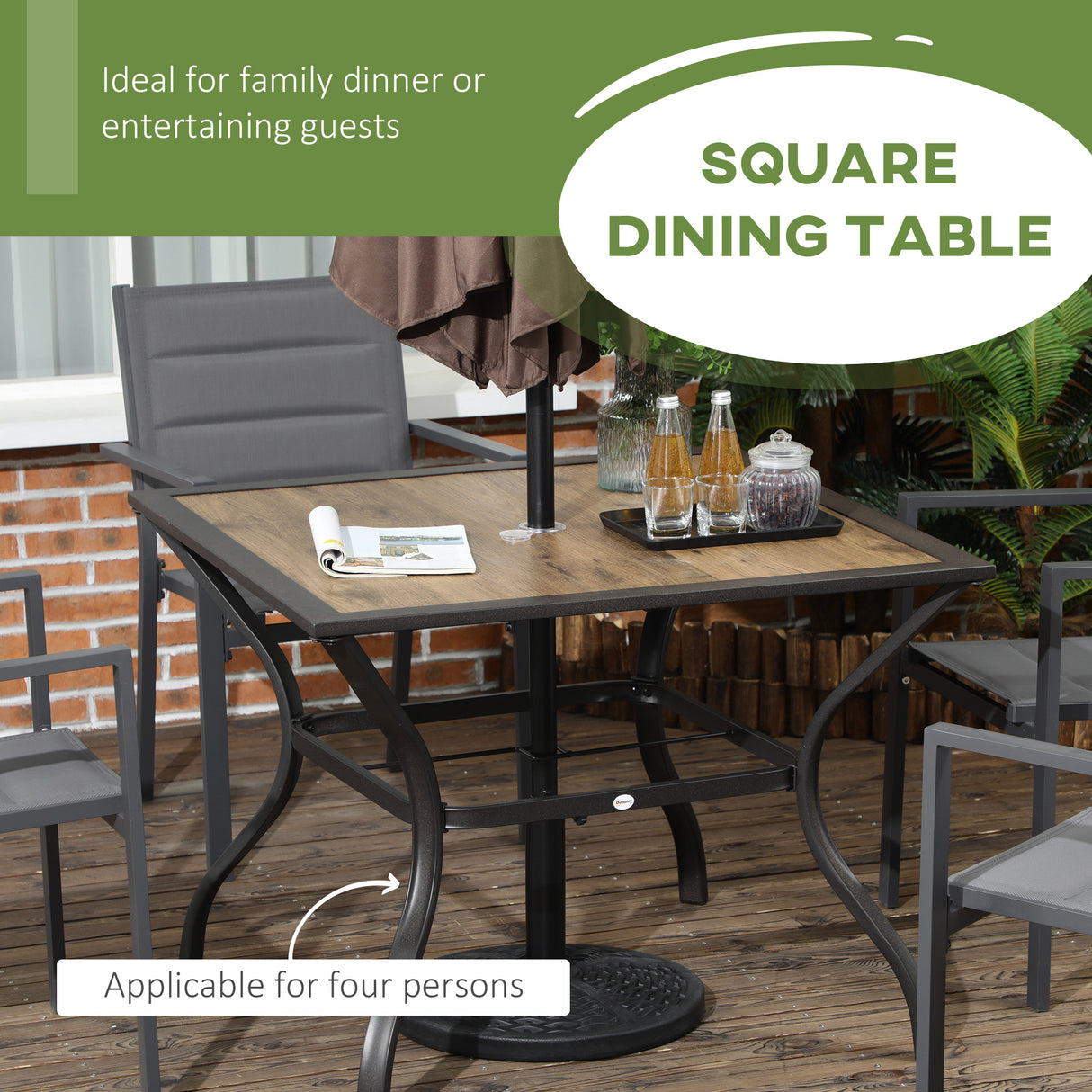 easycomfort tavolo da giardino marrone per 4 persone con foro centrale per ombrellone 94l x 94p x 71a cm