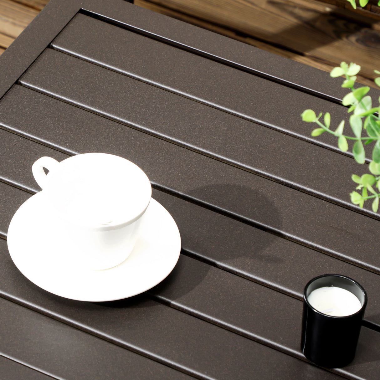 easycomfort tavolino da caffe in acciaio con piedini regolabili e piano a doghe 91x51x46 cm marrone