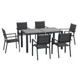 easycomfort easycomfort set da giardino con tavolo allungabile in vetro e 6 sedie con seduta traspirante grigio scuro