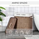 easycomfort easycomfort cesto per biancheria bambu da 100l con 2 scomparti coperchio e maniglie 52x32x63cm marrone