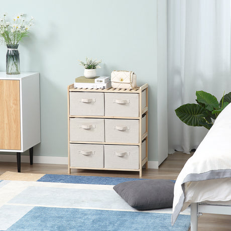 easycomfort easycomfort cassettiera con 6 cassetti in tessuto pieghevoli ed estraibili 59x28x70cm legnobeige