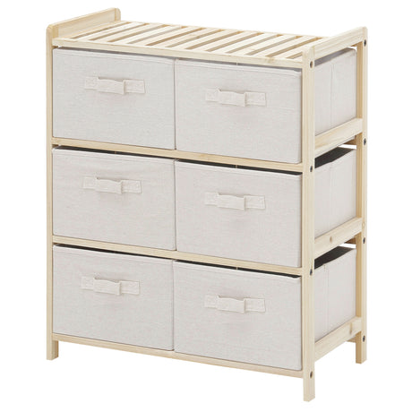 easycomfort easycomfort cassettiera con 6 cassetti in tessuto pieghevoli ed estraibili 59x28x70cm legnobeige