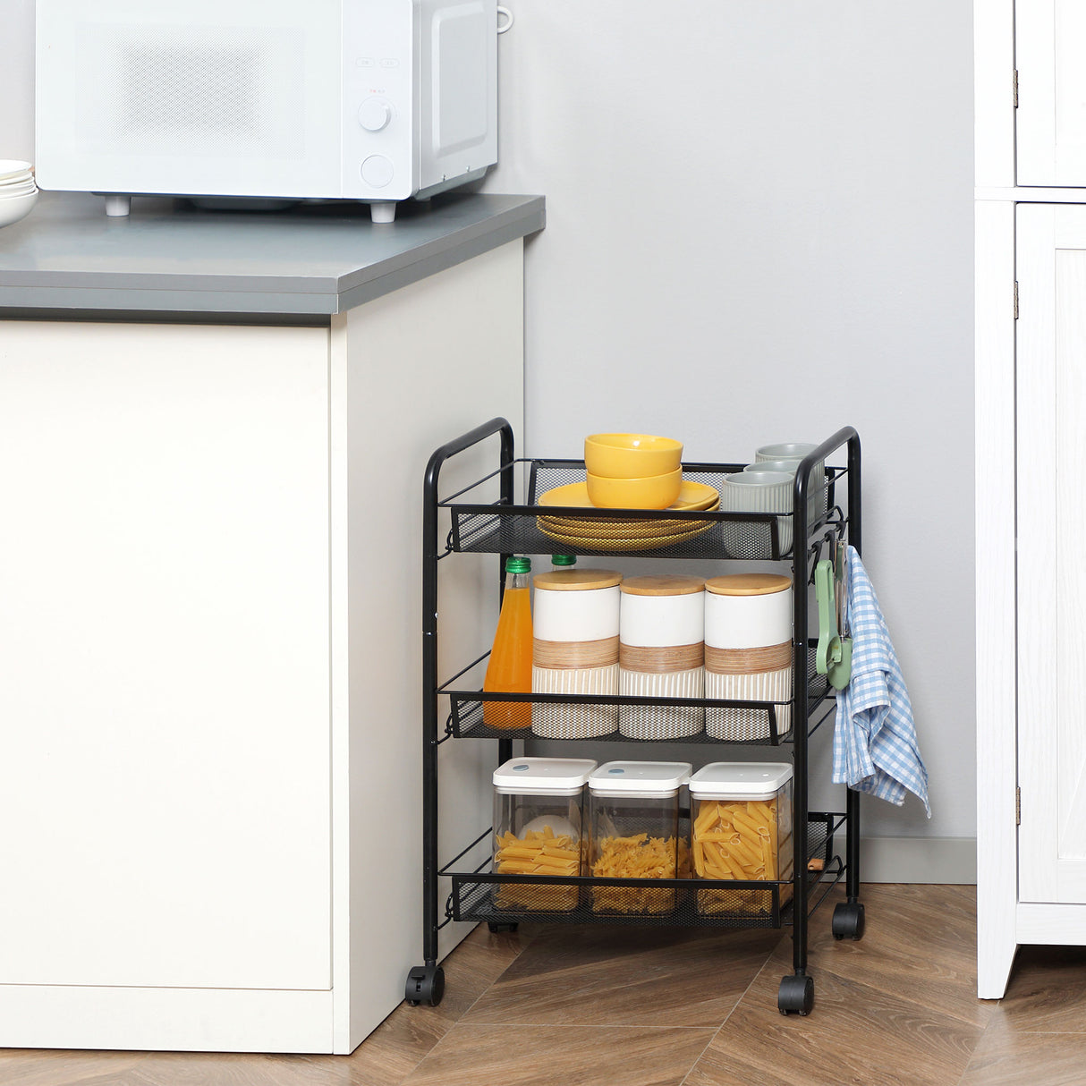 easycomfort easycomfort carrello da cucina a 3 livelli con cesti removibili e 4 ruote in acciaio e plastica pp 41 5lx26 5x63 cm nero