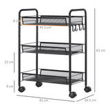 easycomfort easycomfort carrello da cucina a 3 livelli con cesti removibili e 4 ruote in acciaio e plastica pp 41 5lx26 5x63 cm nero