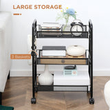 easycomfort easycomfort carrello da cucina a 3 livelli con cesti removibili e 4 ruote in acciaio e plastica pp 41 5lx26 5x63 cm nero