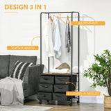 easycomfort easycomfort appendiabiti da terra con mobile da 6 cassetti in tessuto e ripiano aperto 63 5x40x172 5 cm nero e marrone