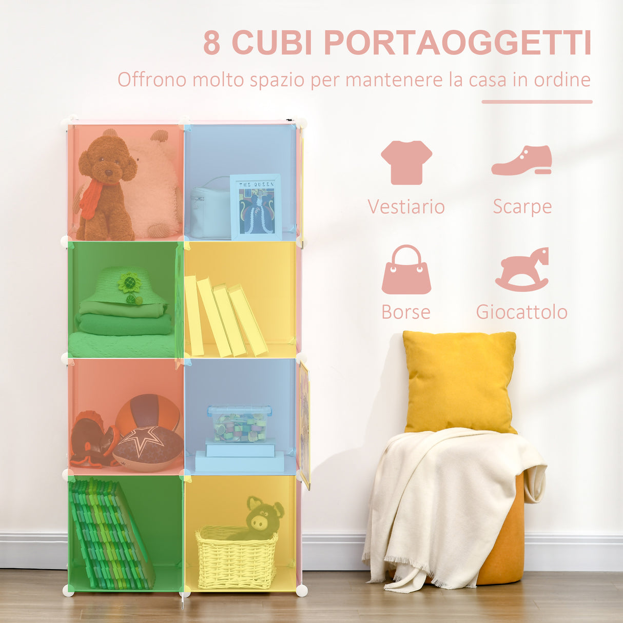 easycomfort easycomfort mobile scarpiera modulare salvaspazio 6 cubi 35x45x35 cm in acciaio e pp 74x47x144 cm rosa