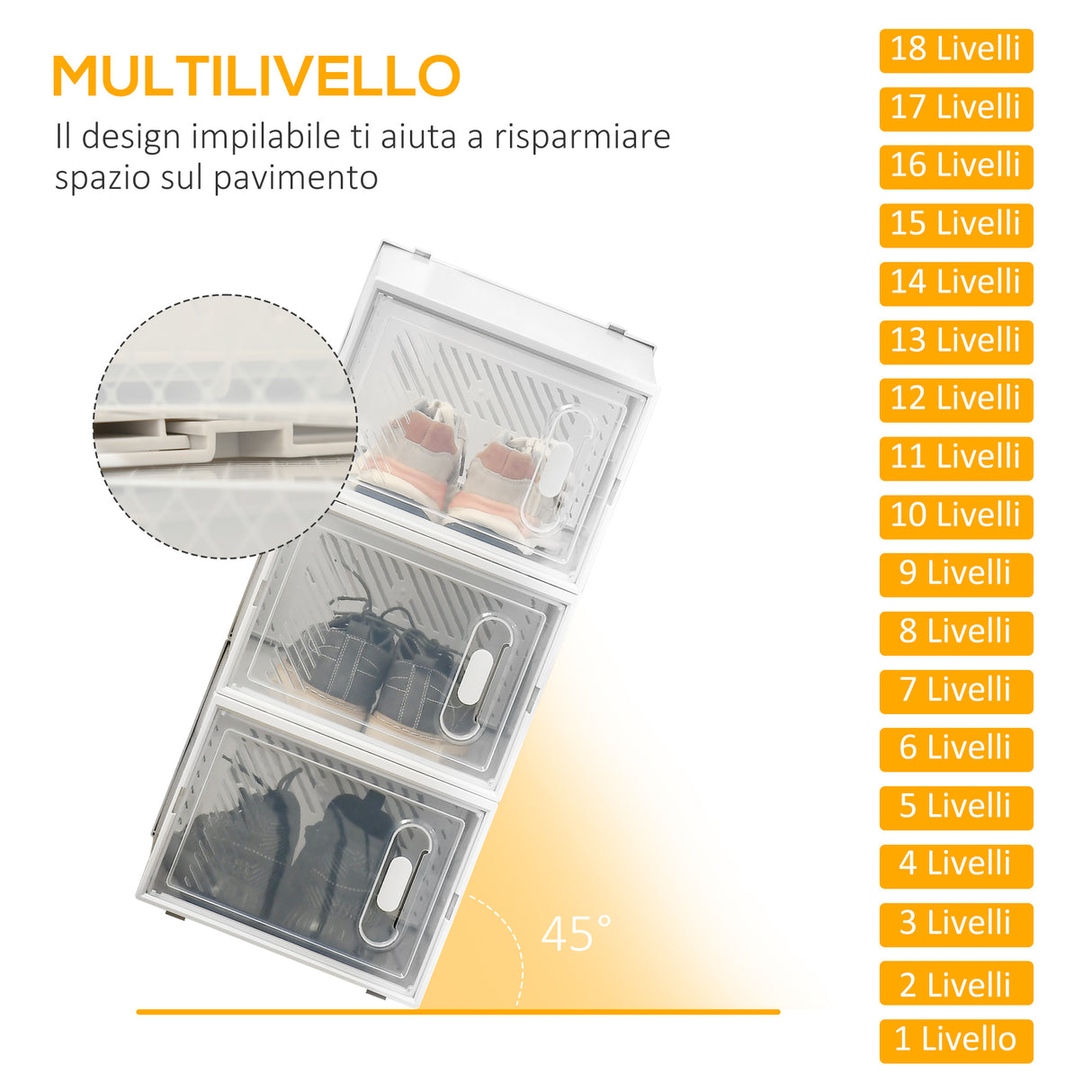 easycomfort easycomfort mobile scarpiera modulare salvaspazio 18 cubi 28x36x21 cm in plastica pp bianco