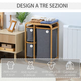 easycomfort easycomfort cesto portabiancheria con 3 scomparti estraibili in tessuto e bambu 50x32x69 7cm