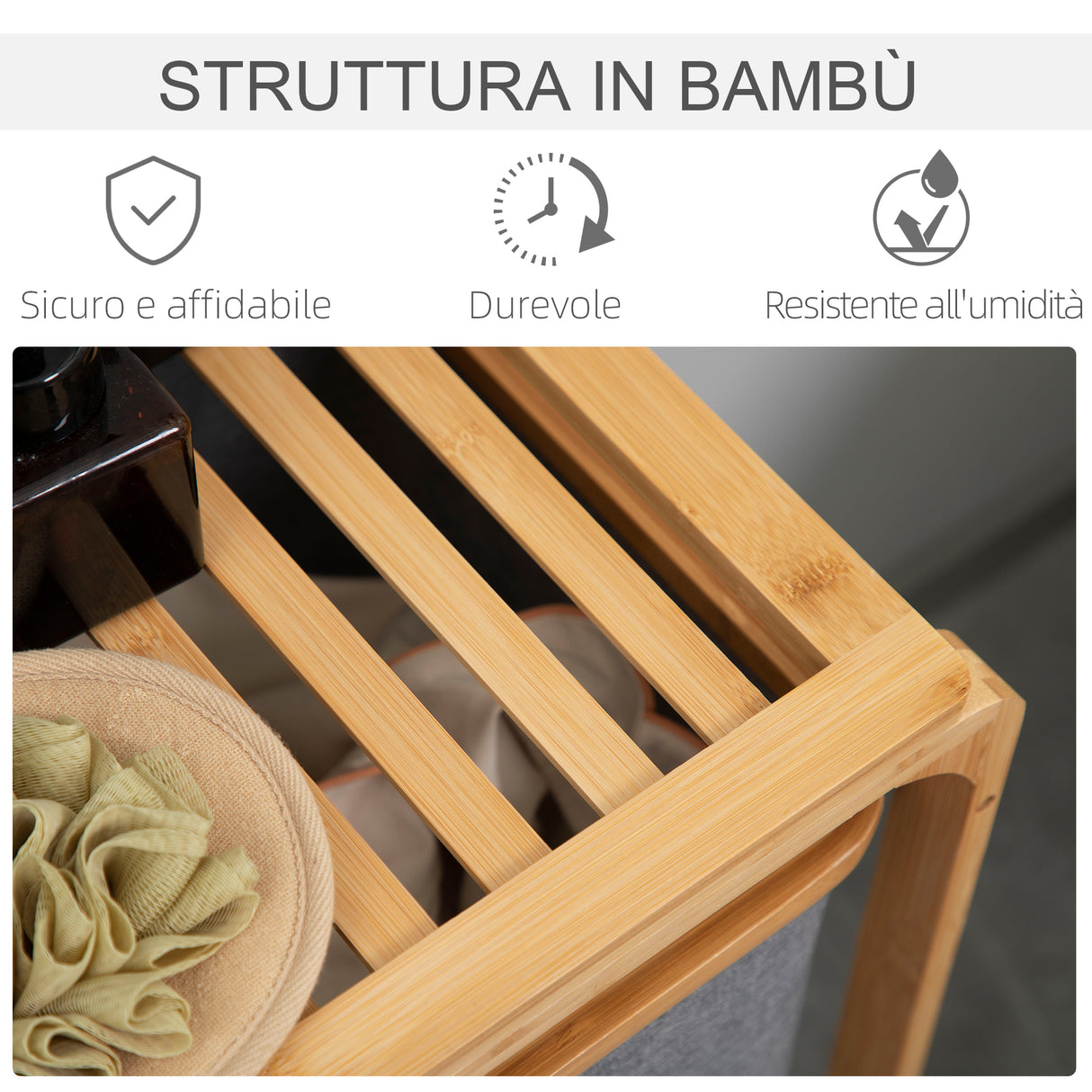 easycomfort easycomfort cesto portabiancheria con 3 scomparti estraibili in tessuto e bambu 50x32x69 7cm
