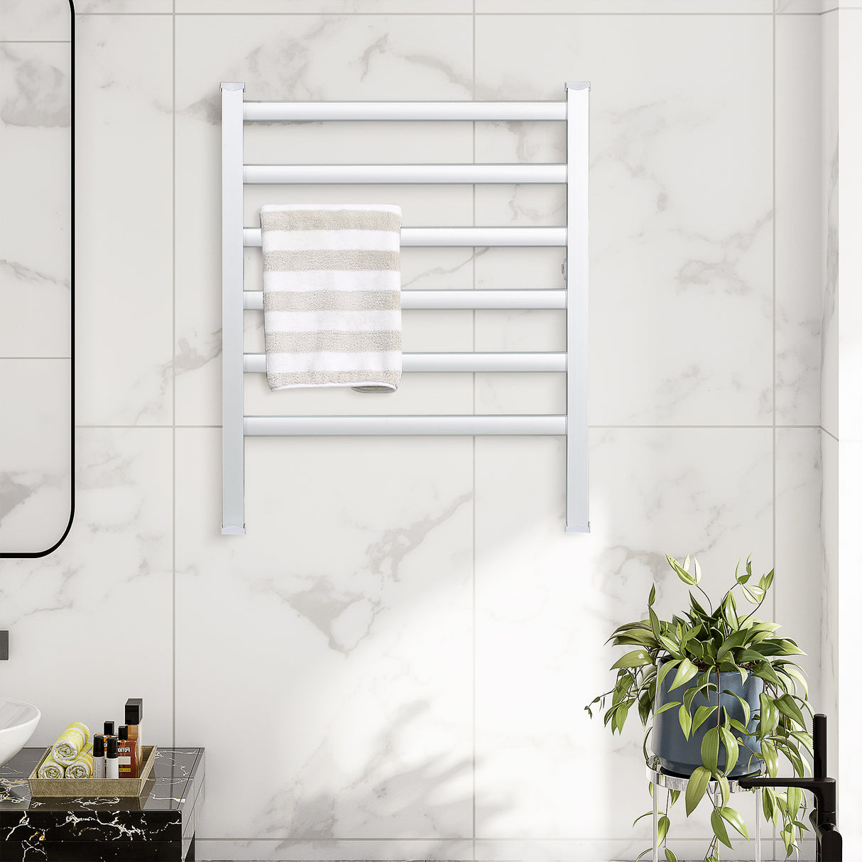 easycomfort scaldasalviette elettrico da 140w a 6 barre con temperatura 45 c 55 c in alluminio 69x36x90 cm argento