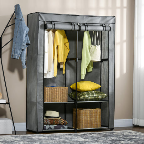 easycomfort easycomfort armadio guardaroba portatile in tessuto non tessuto con 4 ripiani aperti e 2 appendini 118x49x170 cm grigio