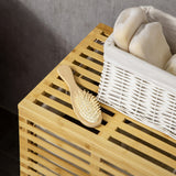 easycomfort easycomfort cesto portabiancheria in bambu con coperchio e sacca in poliestere removibile e lavabile 44x37x62 5 cm color legno