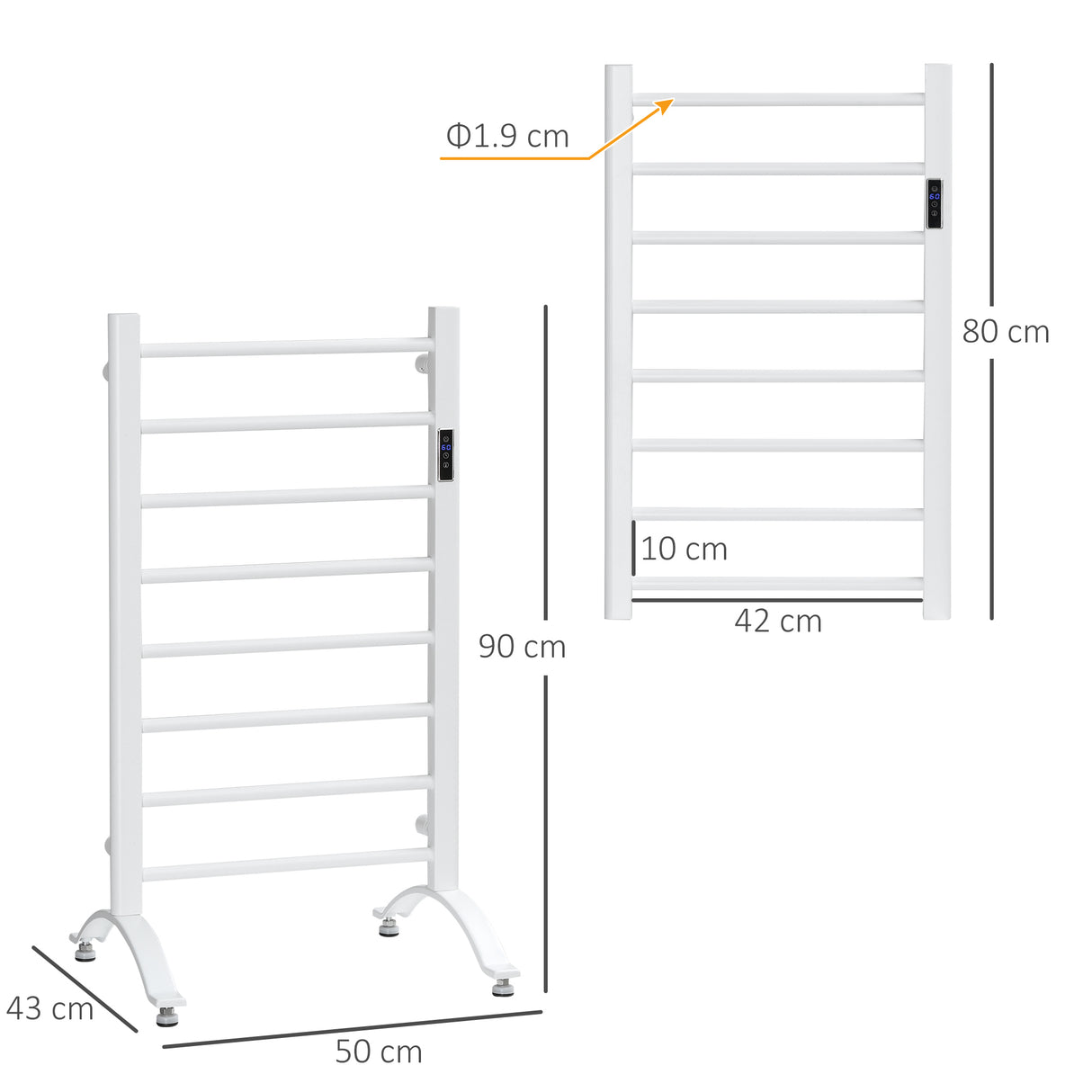 easycomfort easycomfort scaldasalviette elettrico a 8 barre con timer e controllo temperatura 50x45x80 cm bianco