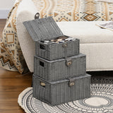 easycomfort easycomfort set di 3 cesti in vimini pp con coperchio di diverse dimensioni grigio