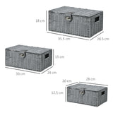 easycomfort easycomfort set di 3 cesti in vimini pp con coperchio di diverse dimensioni grigio