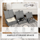 easycomfort easycomfort set di 3 cesti in vimini pp con coperchio di diverse dimensioni grigio