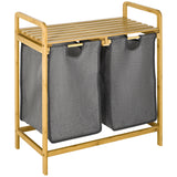 easycomfort easycomfort portabiancheria in legno di bambu con doppio cesto estraibile e ripiano a doghe 63 5x33x73cm grigio
