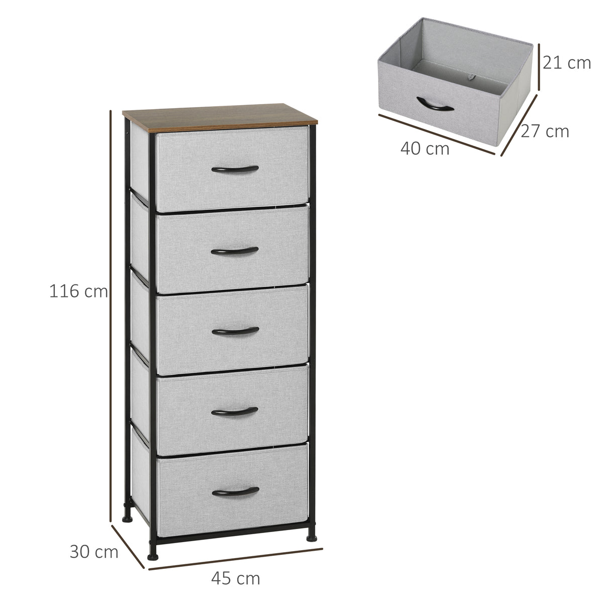 easycomfort easycomfort cassettiera 8 cassetti in tessuto rimovibili in legno e acciaio stile industriale 45x30x116cm