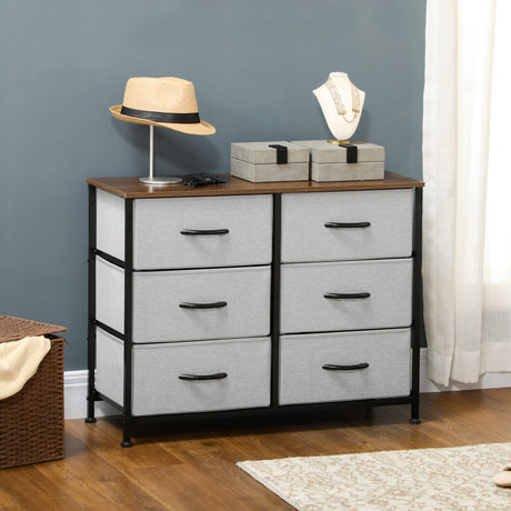 easycomfort easycomfort cassettiera 6 cassetti in tessuto rimovibili in legno e acciaio stile industriale 80x30x62 5cm