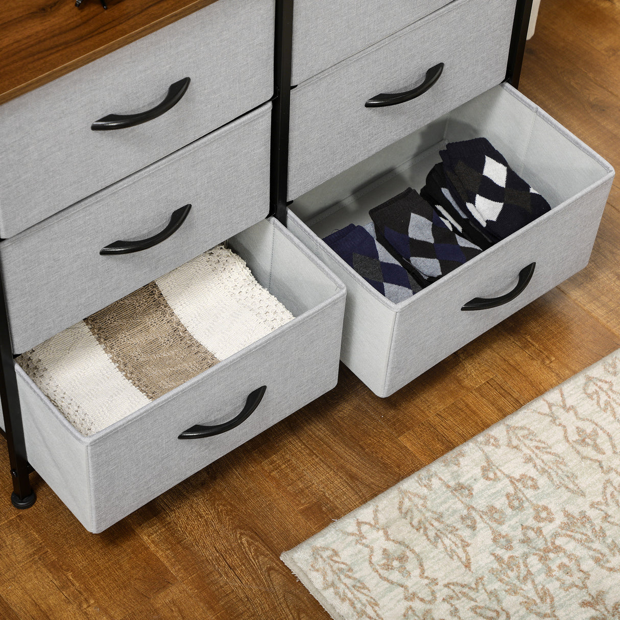 easycomfort easycomfort cassettiera 6 cassetti in tessuto rimovibili in legno e acciaio stile industriale 80x30x62 5cm