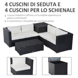 easycomfort set da giardino 6 pezzi 4 poltrone con cuscini e 2 tavolini contenitore in rattan pe nero e crema