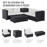 easycomfort set da giardino 6 pezzi 4 poltrone con cuscini e 2 tavolini contenitore in rattan pe nero e crema