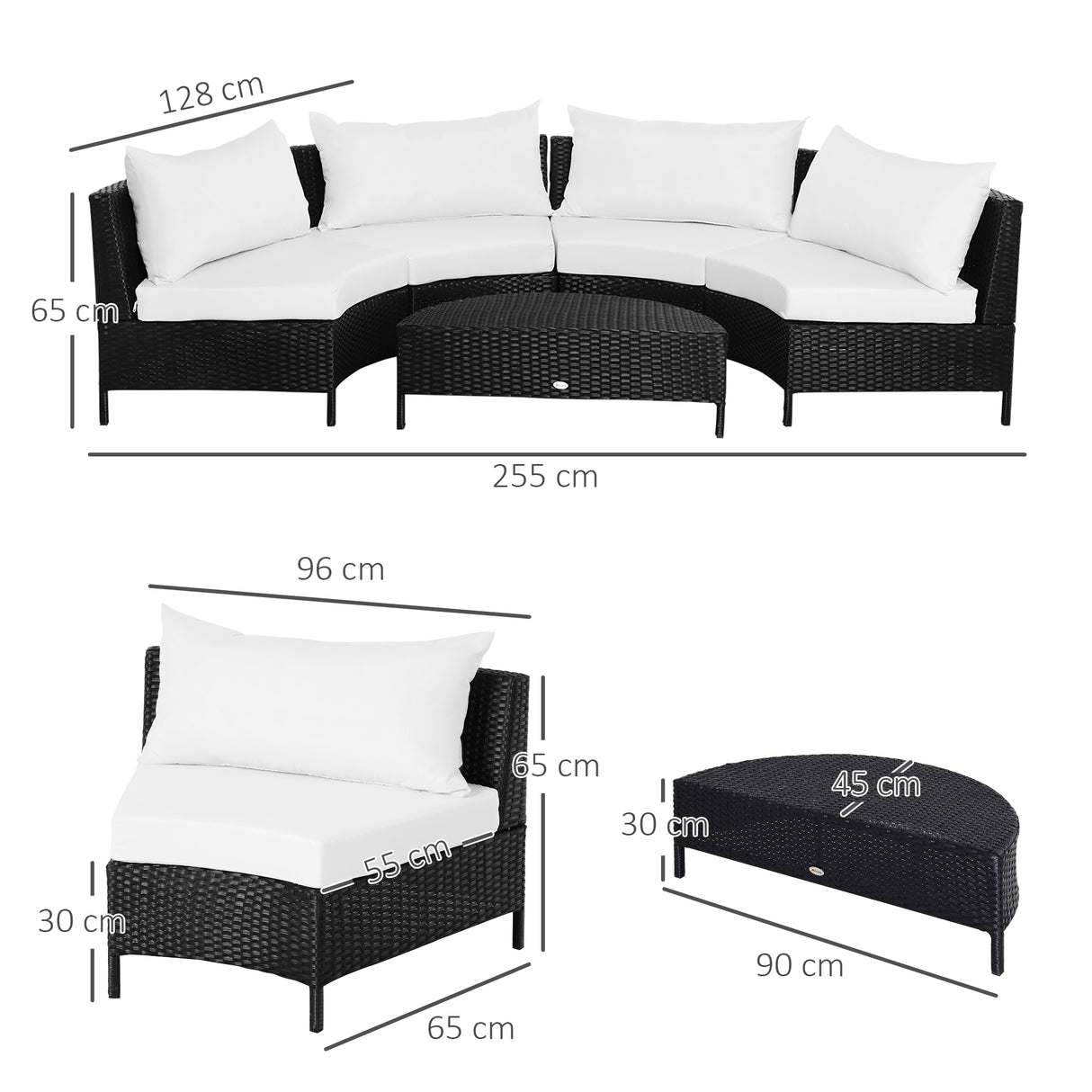 easycomfort easycomfort divano da esterno in rattan set 5 pezzi con pouf salottino per il giardino nero e bianco 96cmx 68cmx 65cm