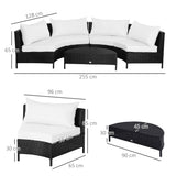 easycomfort easycomfort divano da esterno in rattan set 5 pezzi con pouf salottino per il giardino nero e bianco 96cmx 68cmx 65cm