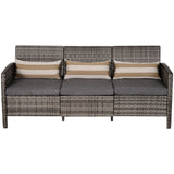 easycomfort easycomfort divano 3 posti da esterni in pe rattan con cuscini a righe grigio 173x68x78cm