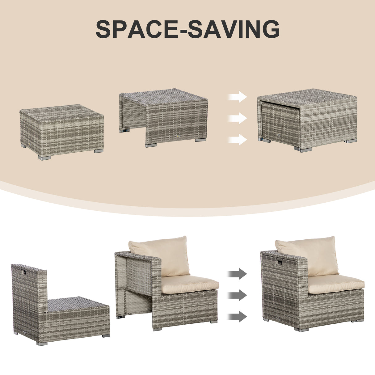 easycomfort salotto da giardino in rattan pe da 8 pezzi con poltrone tavolini e sgabelli beige grigio