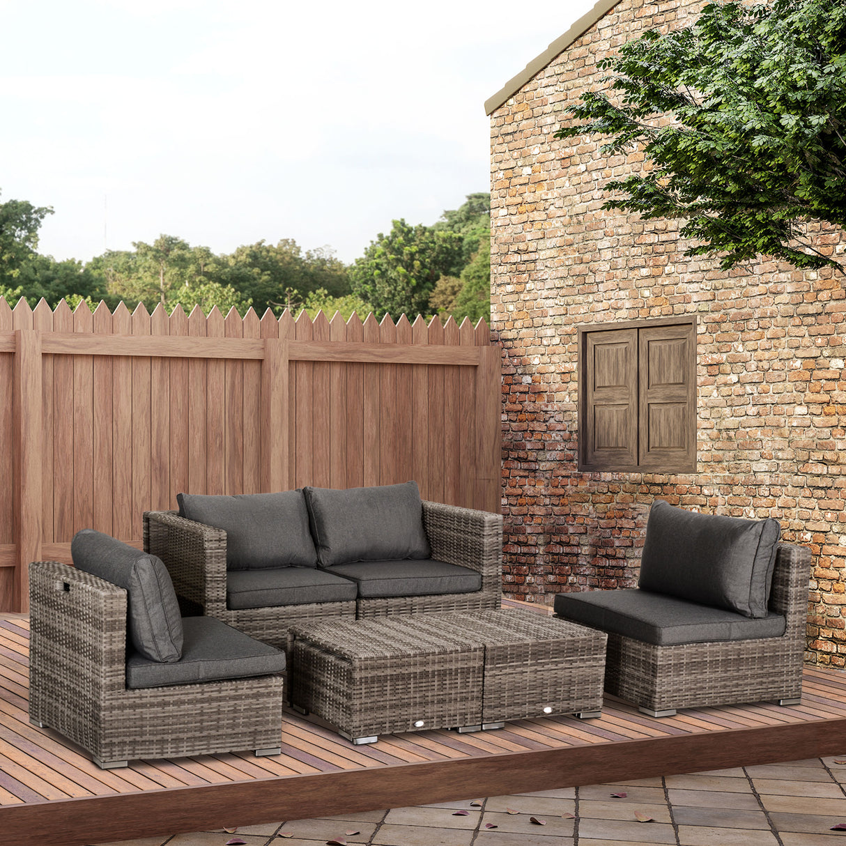 easycomfort easycomfort salotto da esterno in rattan pe da 8 pezzi set mobili da giardino salvaspazio con poltrone tavolini e sgabelli grigio