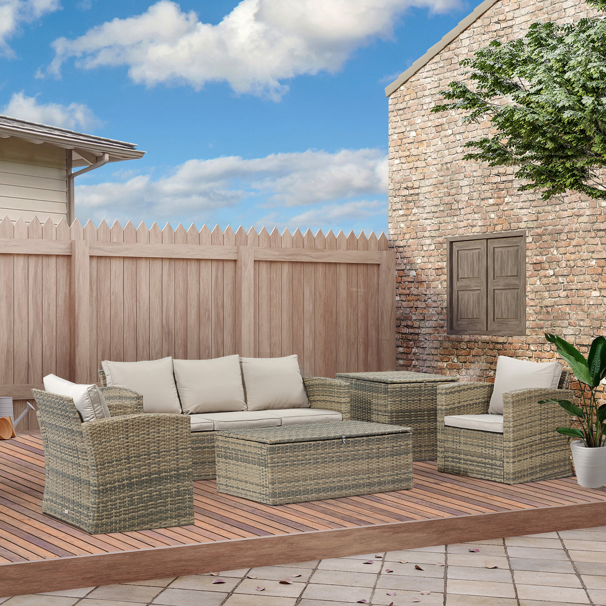 easycomfort easycomfort set mobili da giardino 6 pezzi in rattan con divani poltrone e tavoli contenitore beige