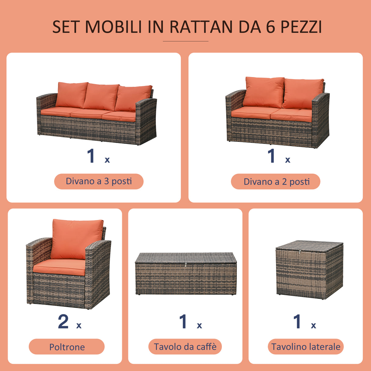 easycomfort mobili da giardino 6 pezzi in rattan divani poltrone tavoli contenitore
