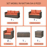 easycomfort mobili da giardino 6 pezzi in rattan divani poltrone tavoli contenitore