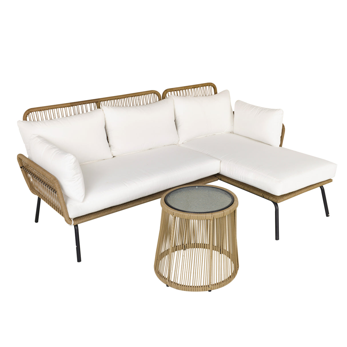 easycomfort easycomfort set da giardino in rattan stile boho chic con divano angolare e e tavolino beige e caffe