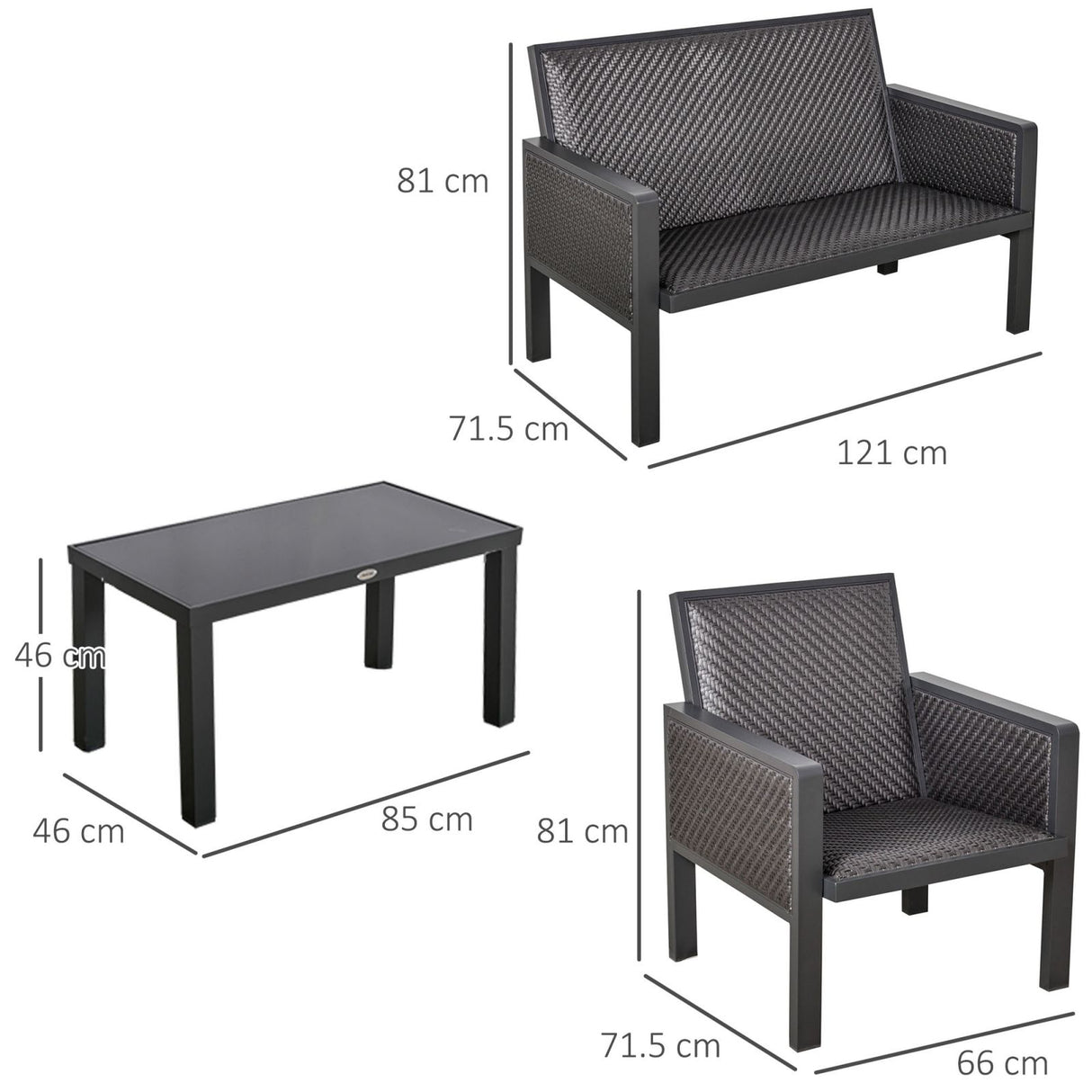 easycomfort salotto da giardino con divanetti e tavolino in rattan pe set 4 pezzi grigio