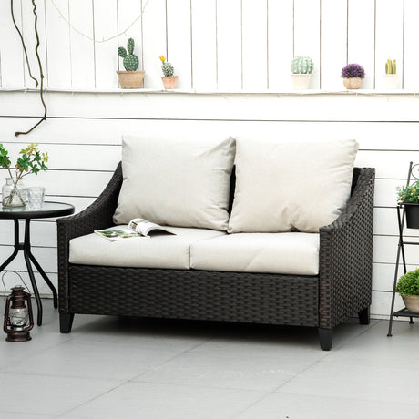 easycomfort divano da giardino 2 posti in rattan pe divano da esterno con cuscini imbottiti e piedini regolabili 132x70x74cm marrone