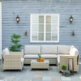 easycomfort easycomfort salotto da giardino 7 pezzi modulabile in rattan pe con cuscini beige