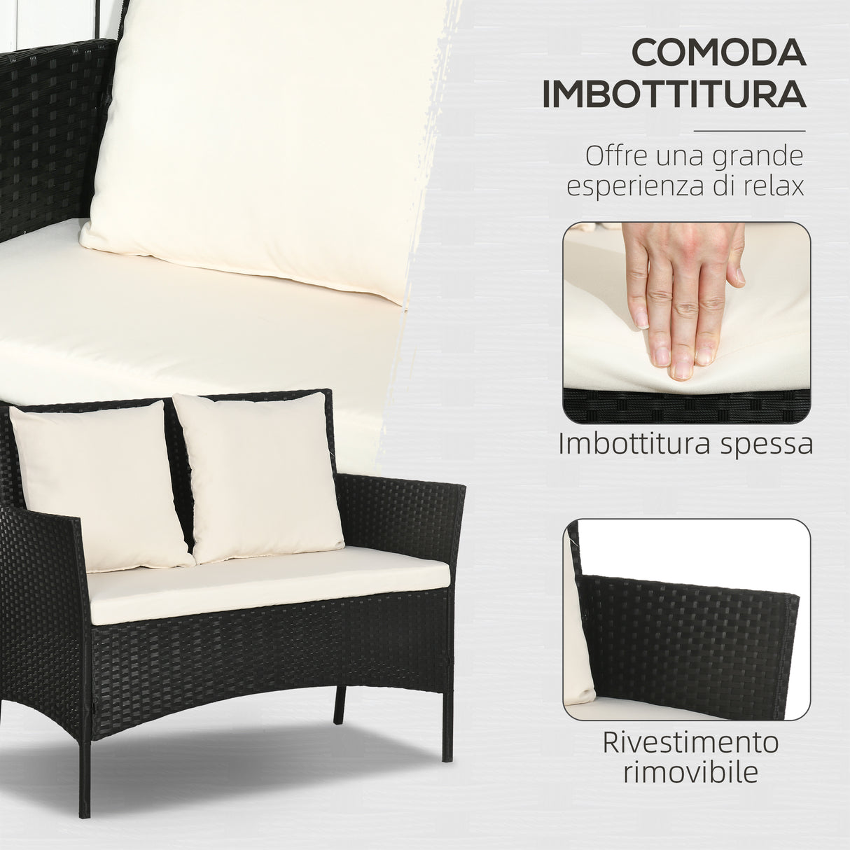easycomfort easycomfort set da giardino 4pezzi in rattan con 2 sedie poltrona da giardino a 2 posti e tavolino basso