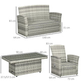 easycomfort easycomfort set da giardino 4pz in rattan grigio con tavolo ad altezza regolabile 2 poltrone reclinabili e divano 2 posti