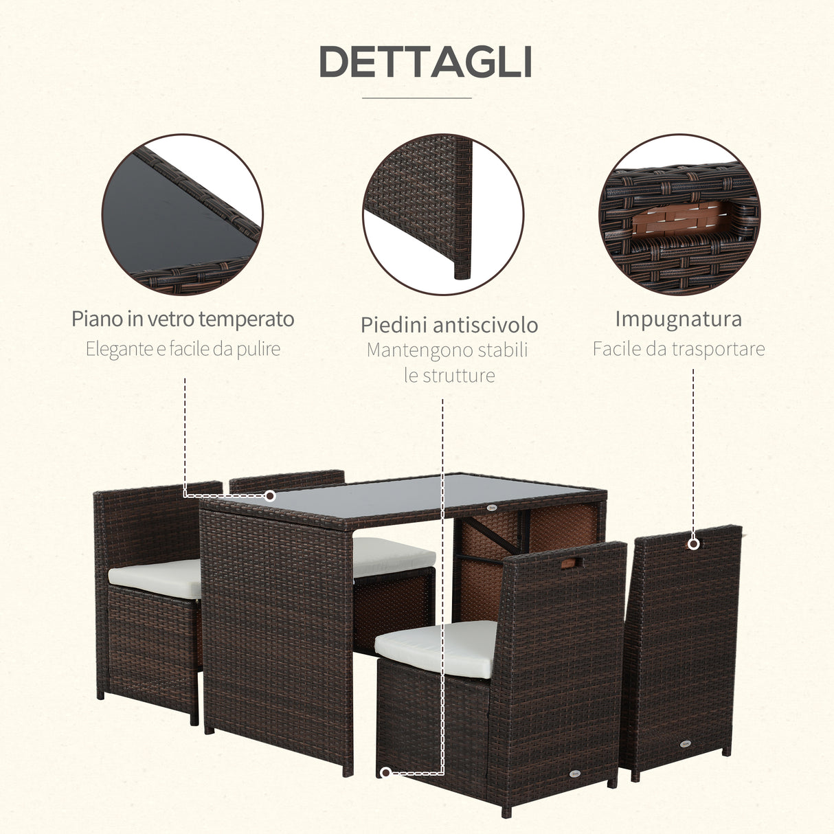 easycomfort easycomfort set mobili da giardino in rattan 5pz tavolo pranzo 4 sedie con cuscini