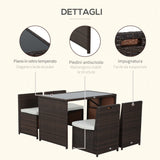 easycomfort easycomfort set mobili da giardino in rattan 5pz tavolo pranzo 4 sedie con cuscini
